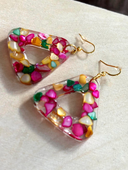 Triangular Vibrant Shell Fragment Earrings