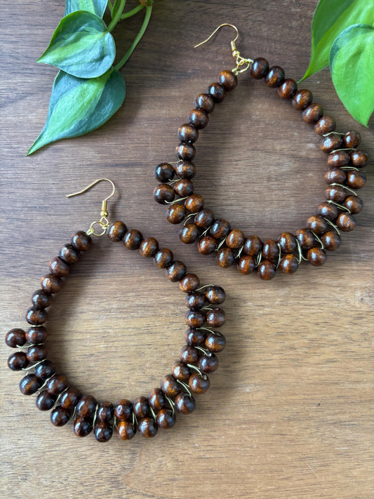 Wooden beads Hoop earrings