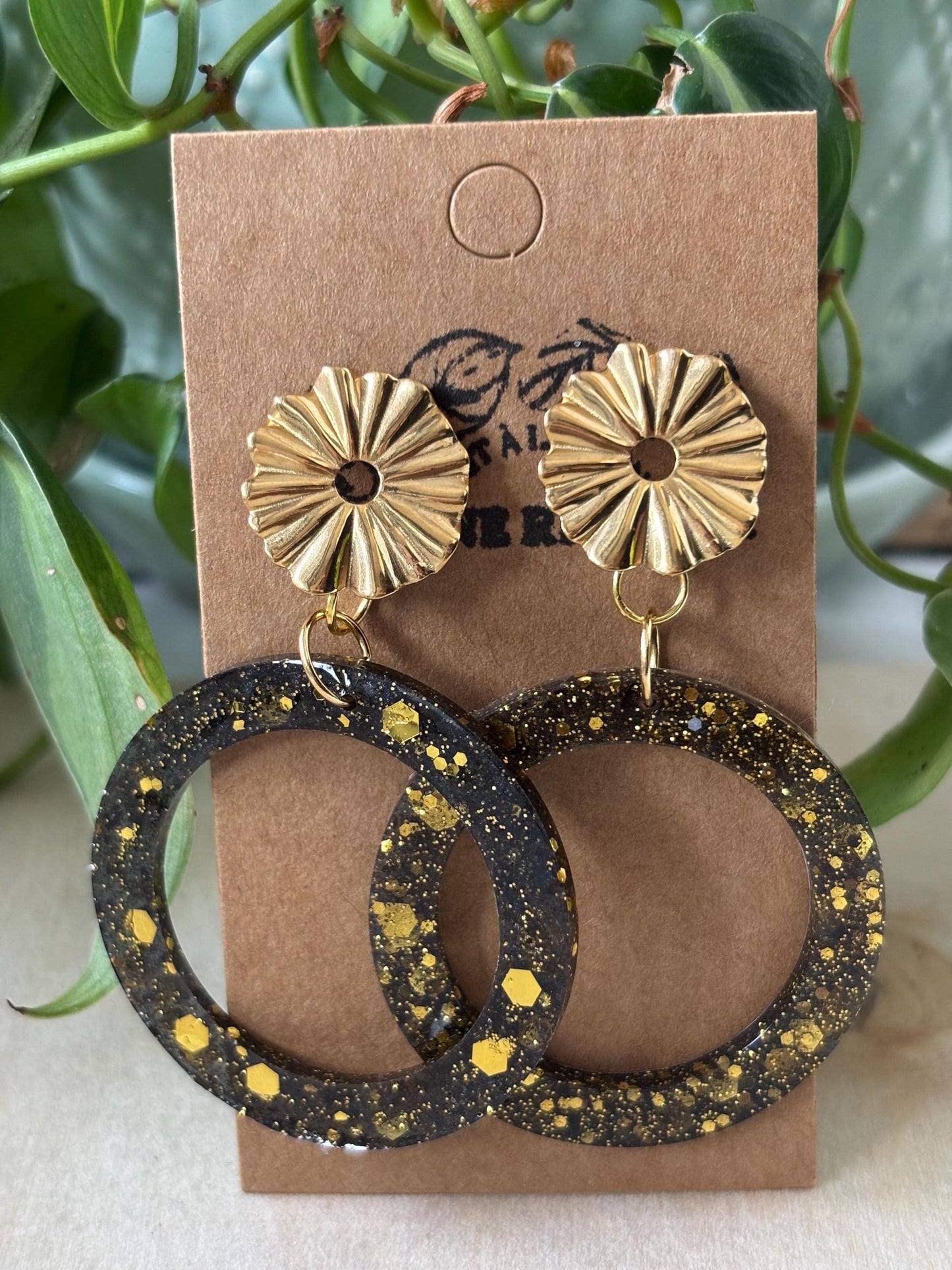 Glittery Black Dangle Hoop