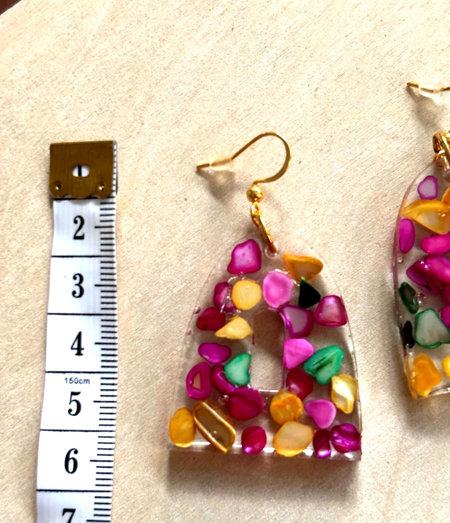 Bell shaped Vibrant shell fragment earrings
