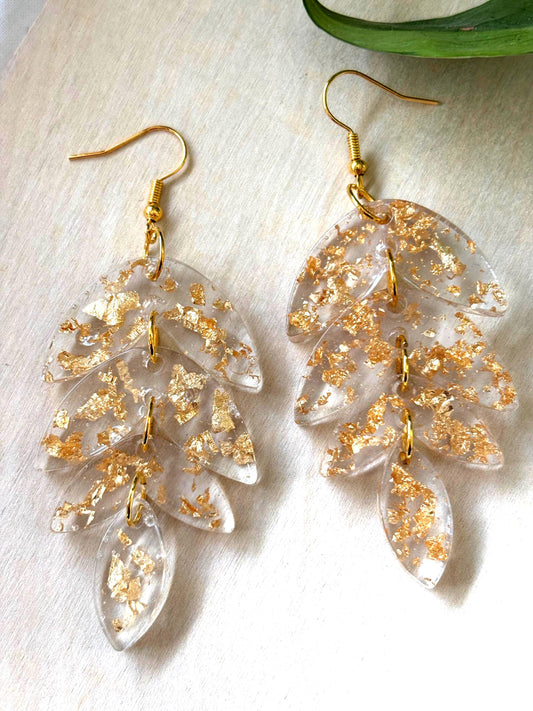 Leaf Earrings With Golden Flakes