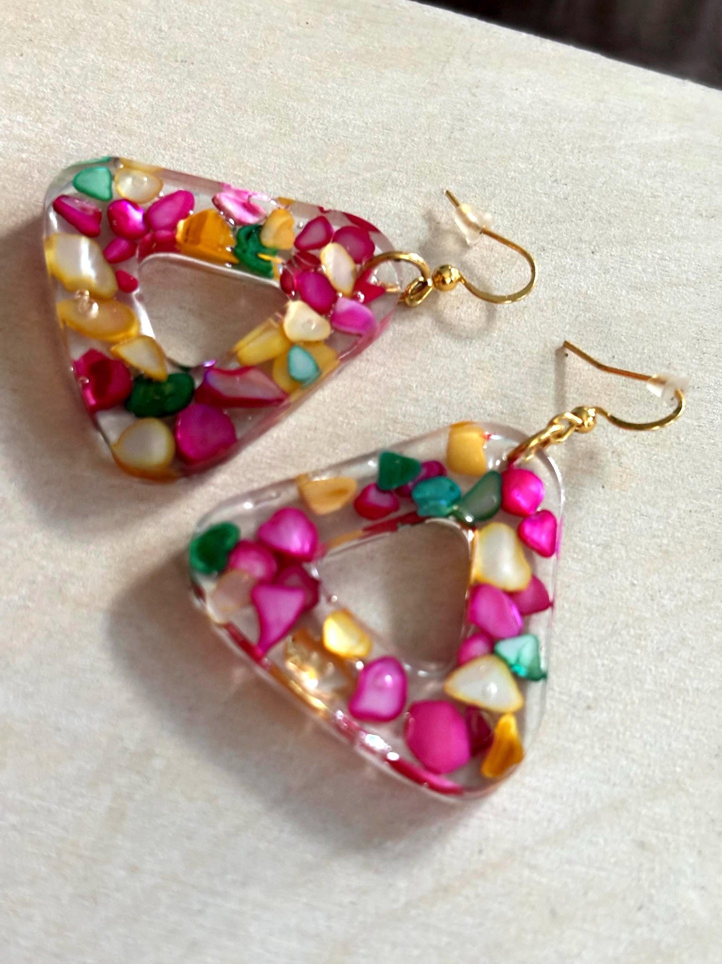 Triangular Vibrant Shell Fragment Earrings