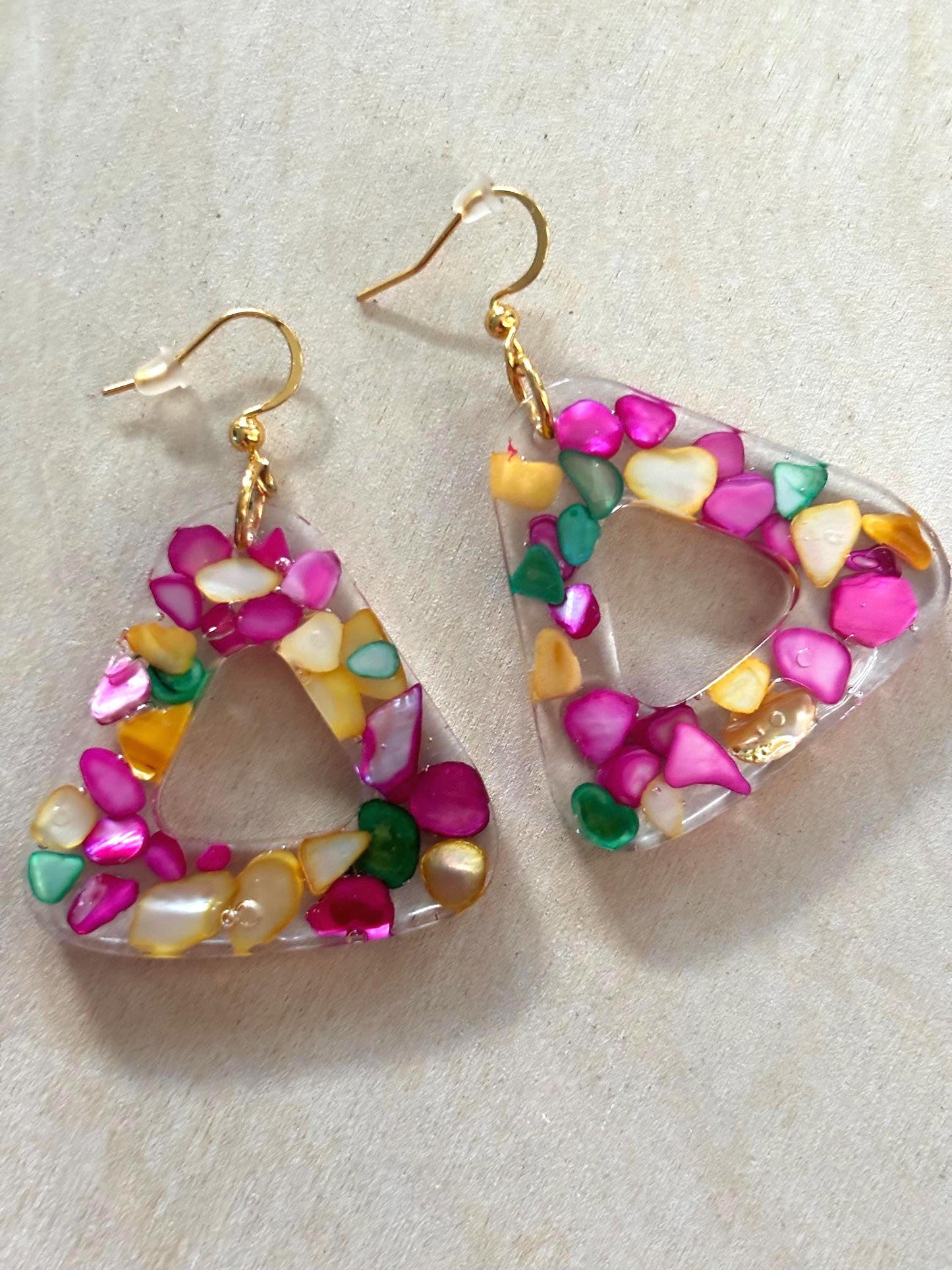 Triangular Vibrant Shell Fragment Earrings