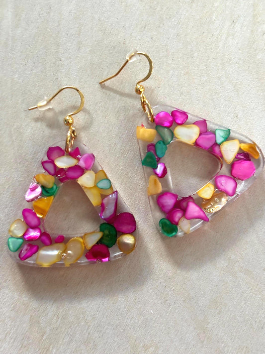 Triangular Vibrant Shell Fragment Earrings