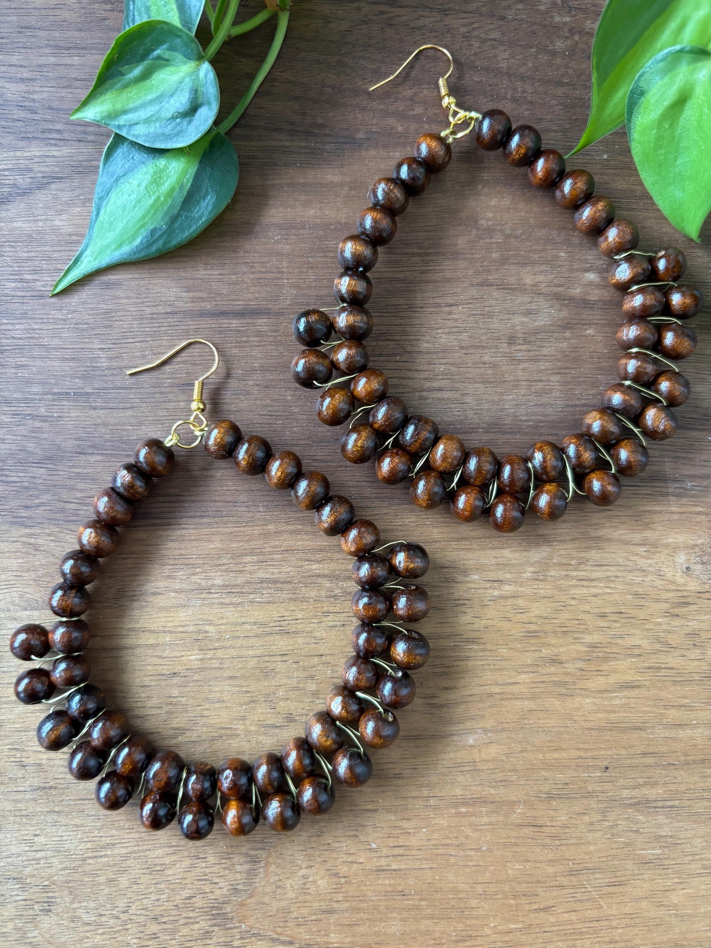 Wooden beads Hoop earrings
