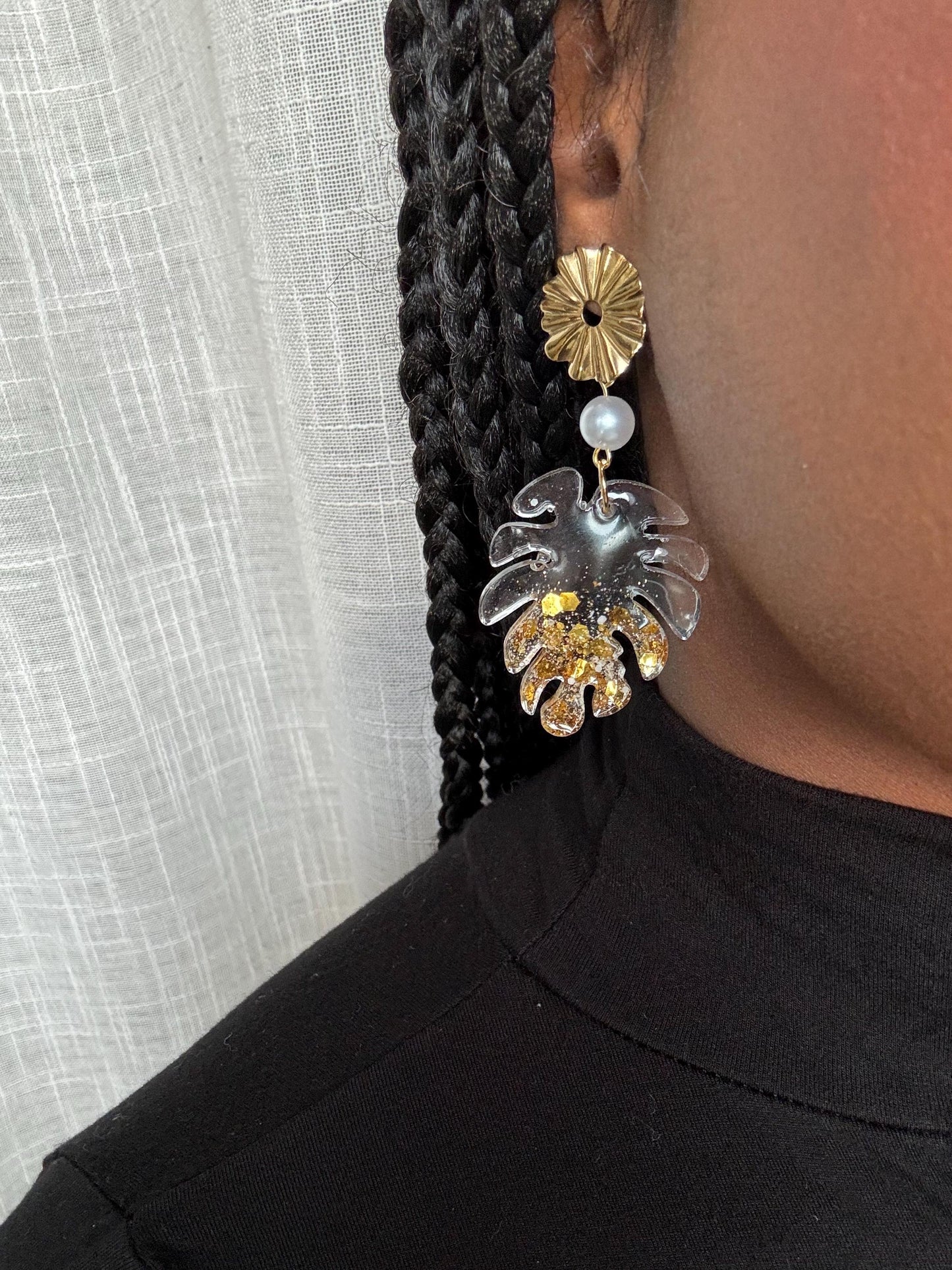 Shiny Monstera Delisiosa leaf earrings