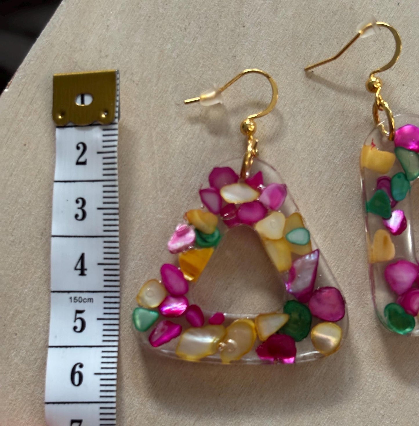 Triangular Vibrant Shell Fragment Earrings