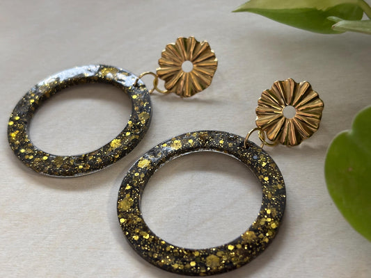 Glittery Black Dangle Hoop