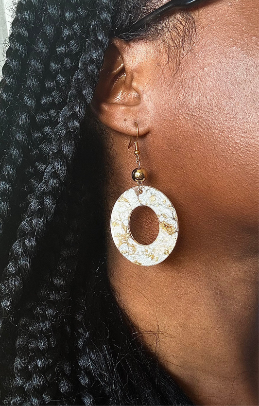 Gold and white oval dangles