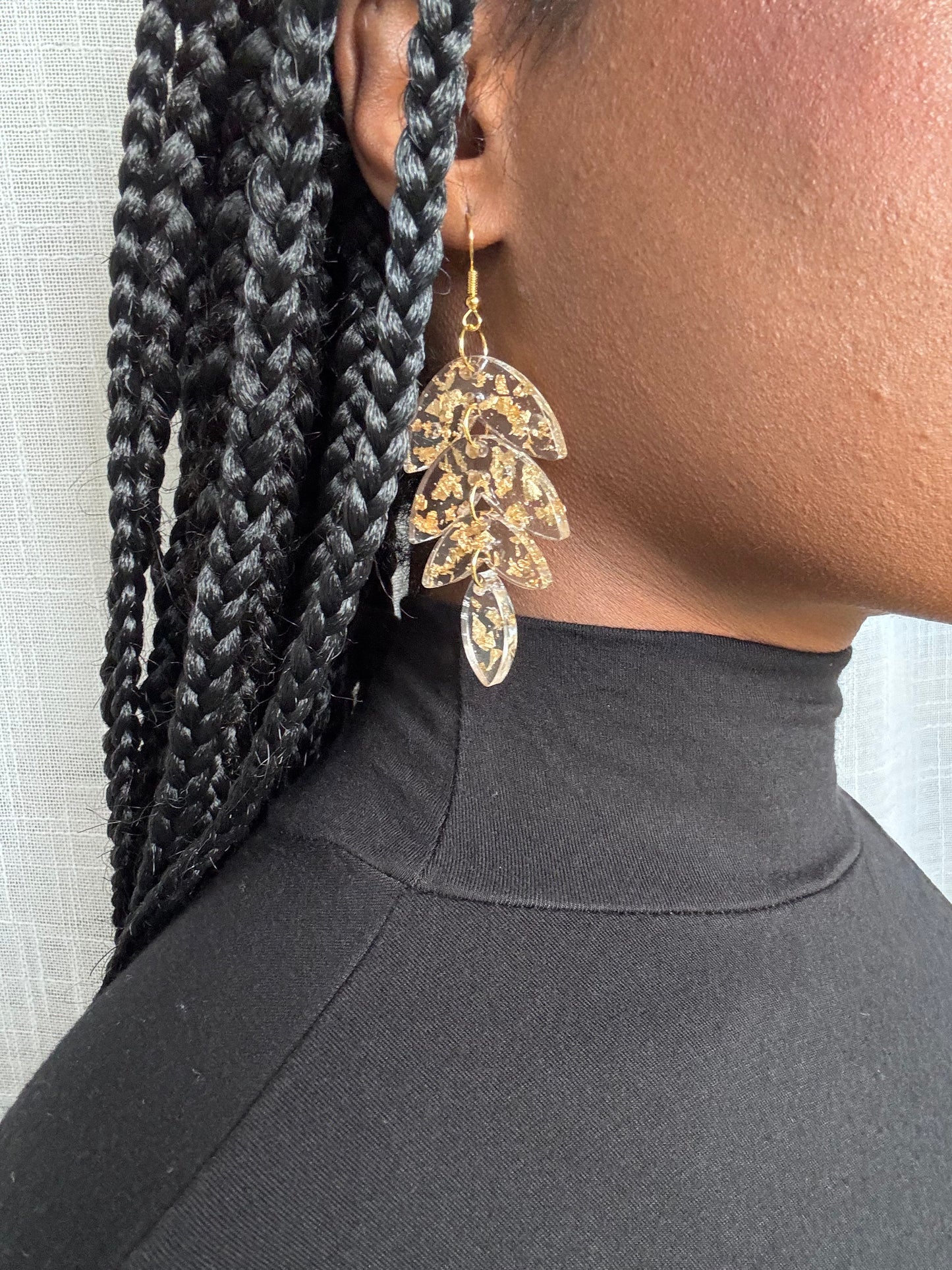 Leaf Earrings With Golden Flakes