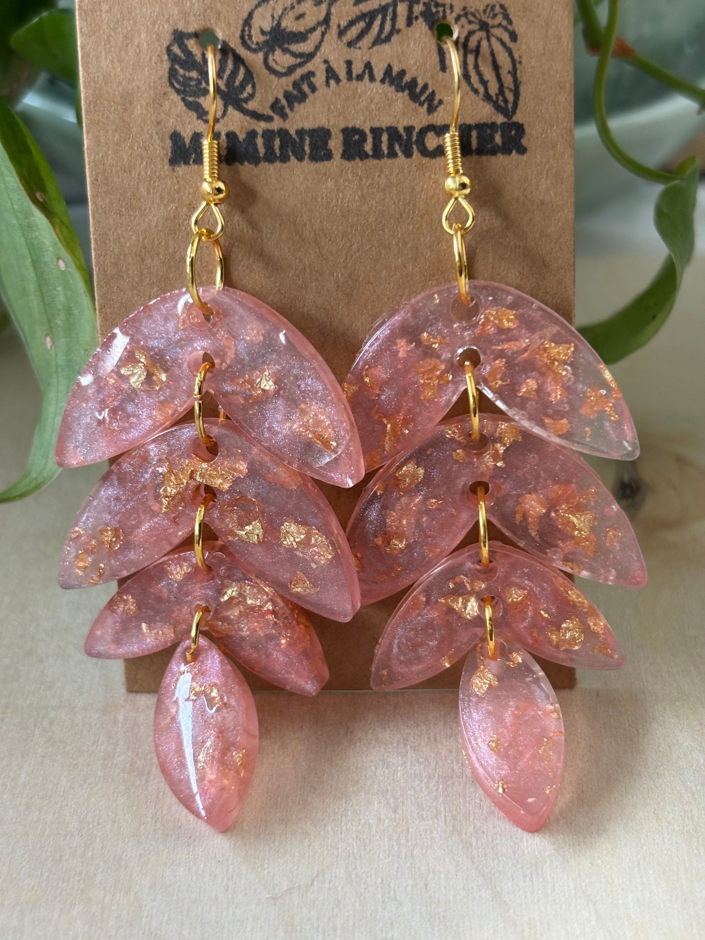 Leaf Earrings With Golden Flakes