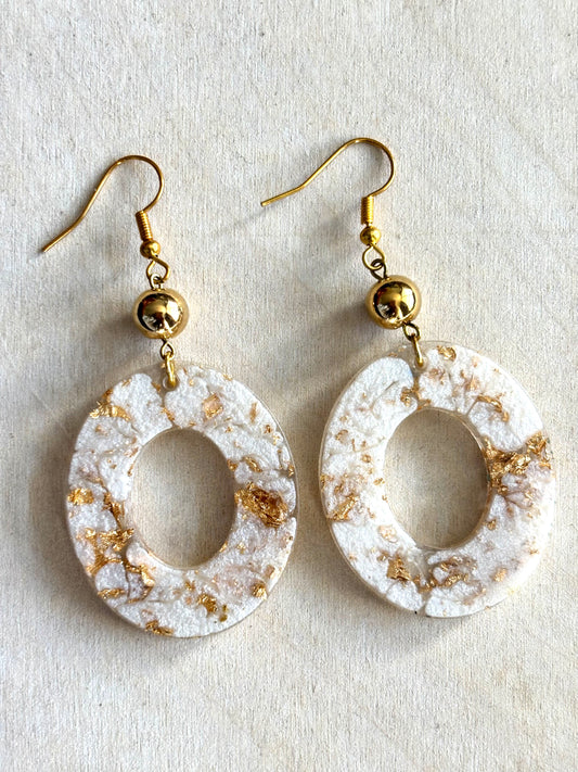 Gold and white oval dangles