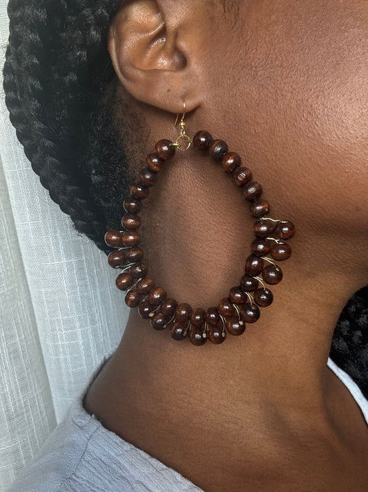 Wooden beads Hoop earrings