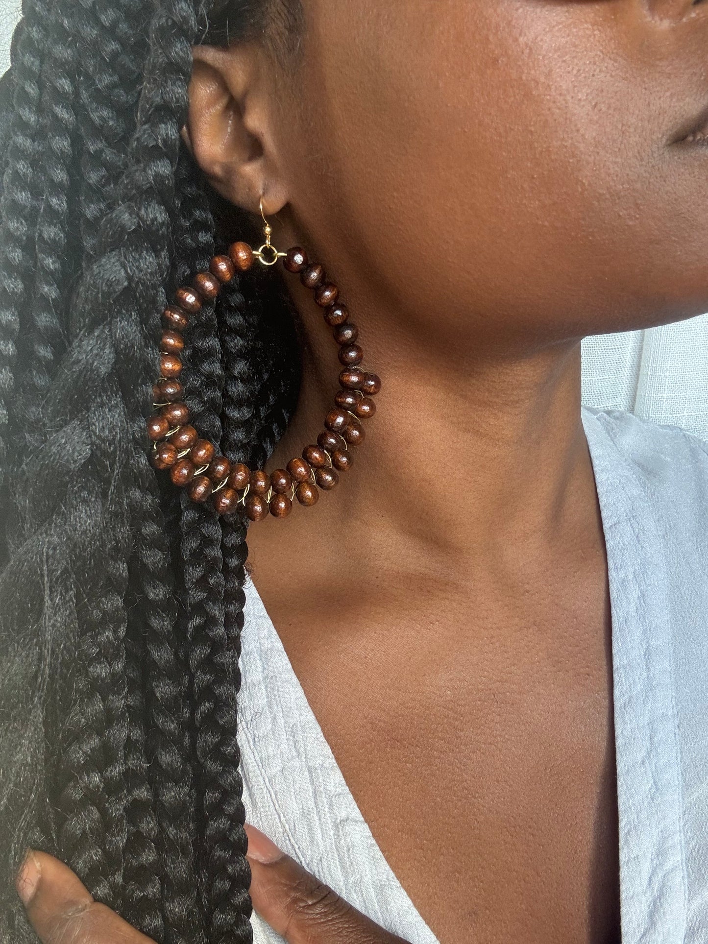 Wooden beads Hoop earrings