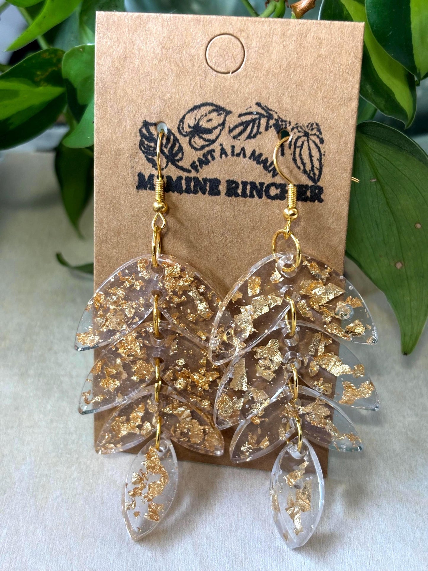 Leaf Earrings With Golden Flakes