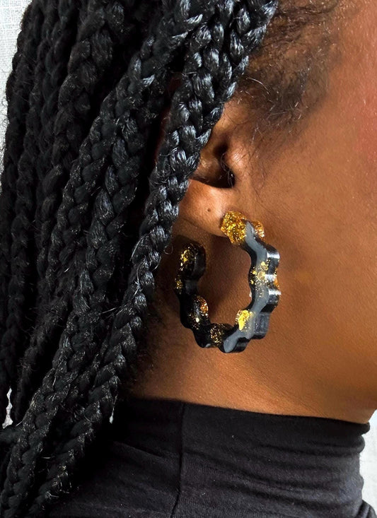 Elegant black and gold hoops
