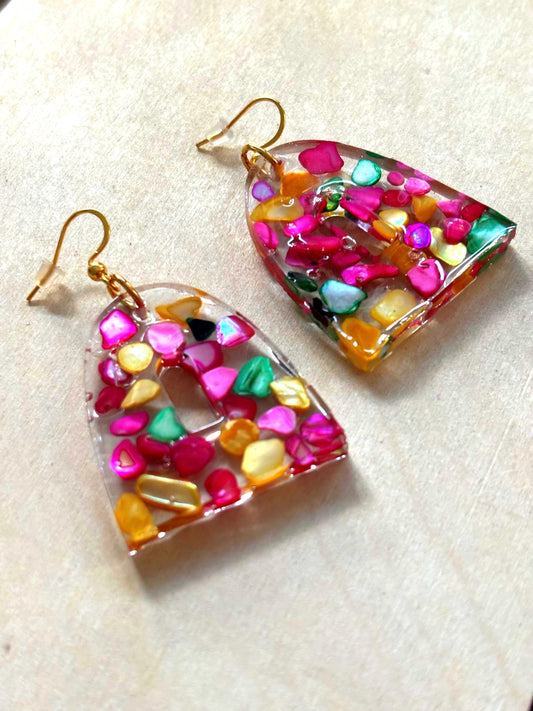 Bell shaped Vibrant shell fragment earrings