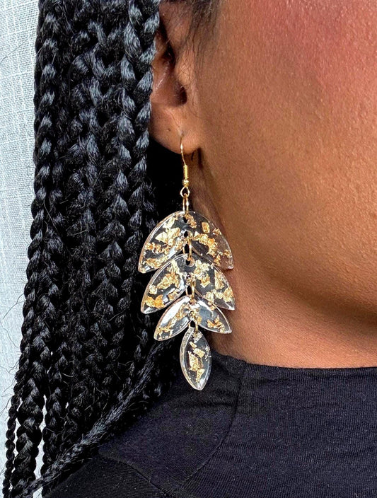 Leaf Earrings With Golden Flakes