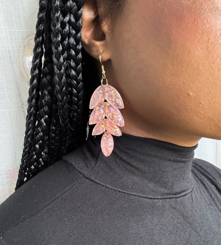 Leaf Earrings With Golden Flakes